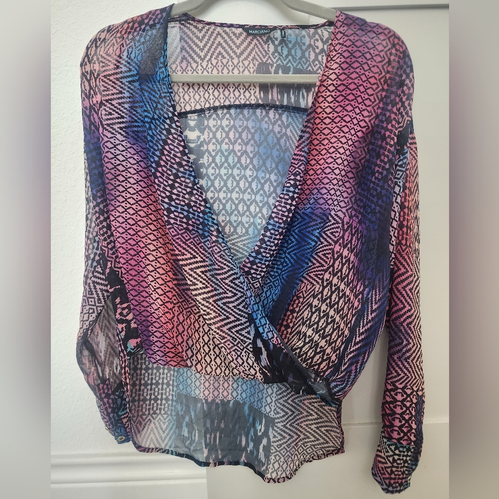 Marciano Multicolored Sheer Drape Front Top